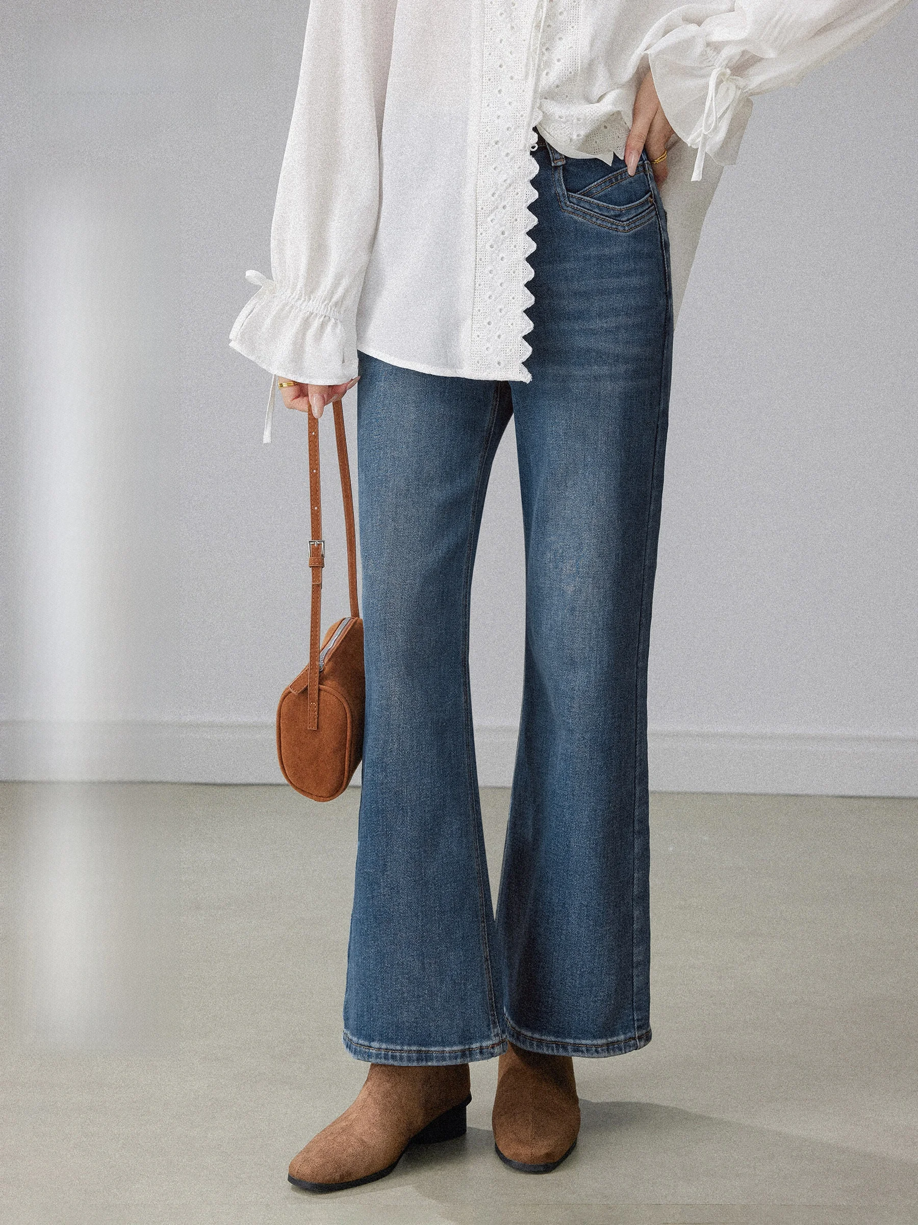 

Джинсы-клеш с высокой талией, темно-синие, женские, модные, весна 2026, универсальные, стройнящие, широкие джинсовые брюки