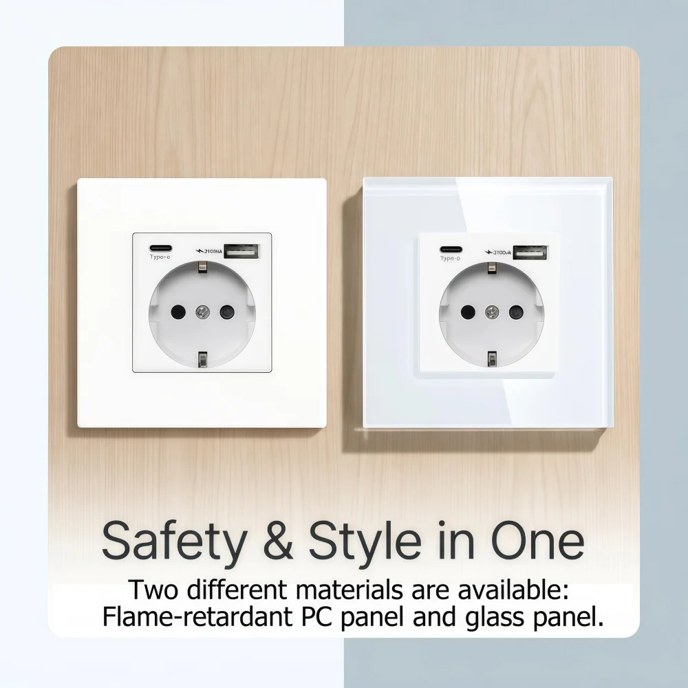 EU Standard Type-C USB Power Socket High-Quality Material Panels 16A Wall Embedded Electric Plug Outlet AC110V-250V Wall Socket