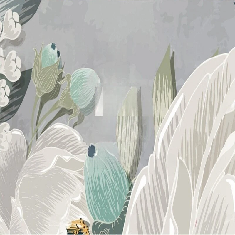 White rose grey mural Hand-Painted Pastoral Flowers decorativo pared Wall Mural Fabric Patterns Dreamy Wall Paper