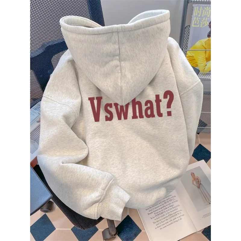 

Толстовка с капюшоном и буквенным принтом в американском стиле ретро, женская осенняя модная уличная одежда большого размера, повседневная куртка