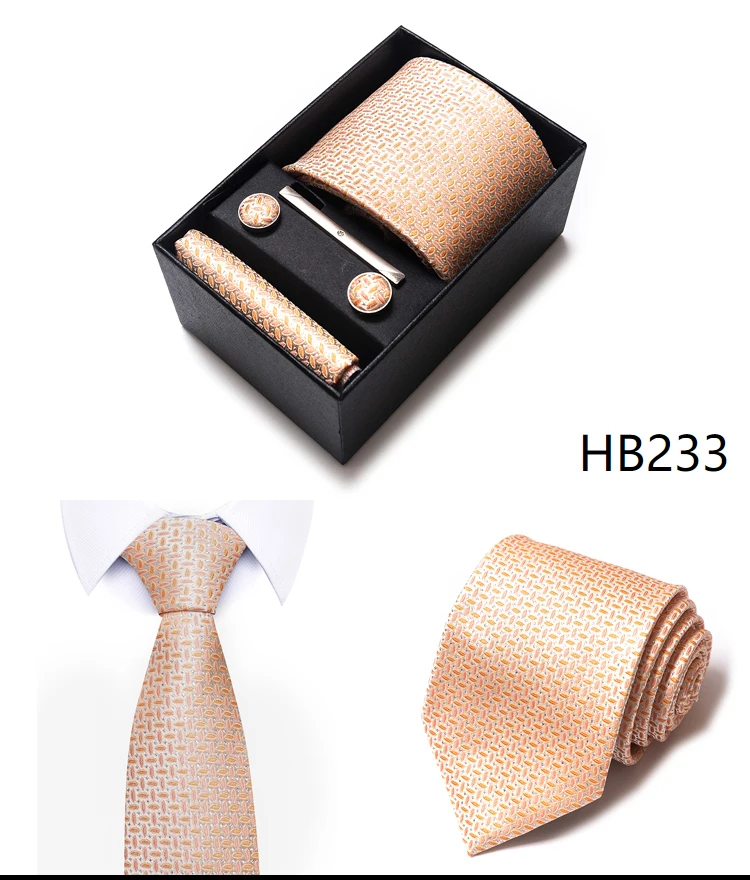 Hochwertige lila gestreifte Krawatte Taschentuch Manschettenknopf Set für Männer Krawatte Urlaub Geschenkbox Anzug Zubehör Hochzeit Gravats – Detail 11
