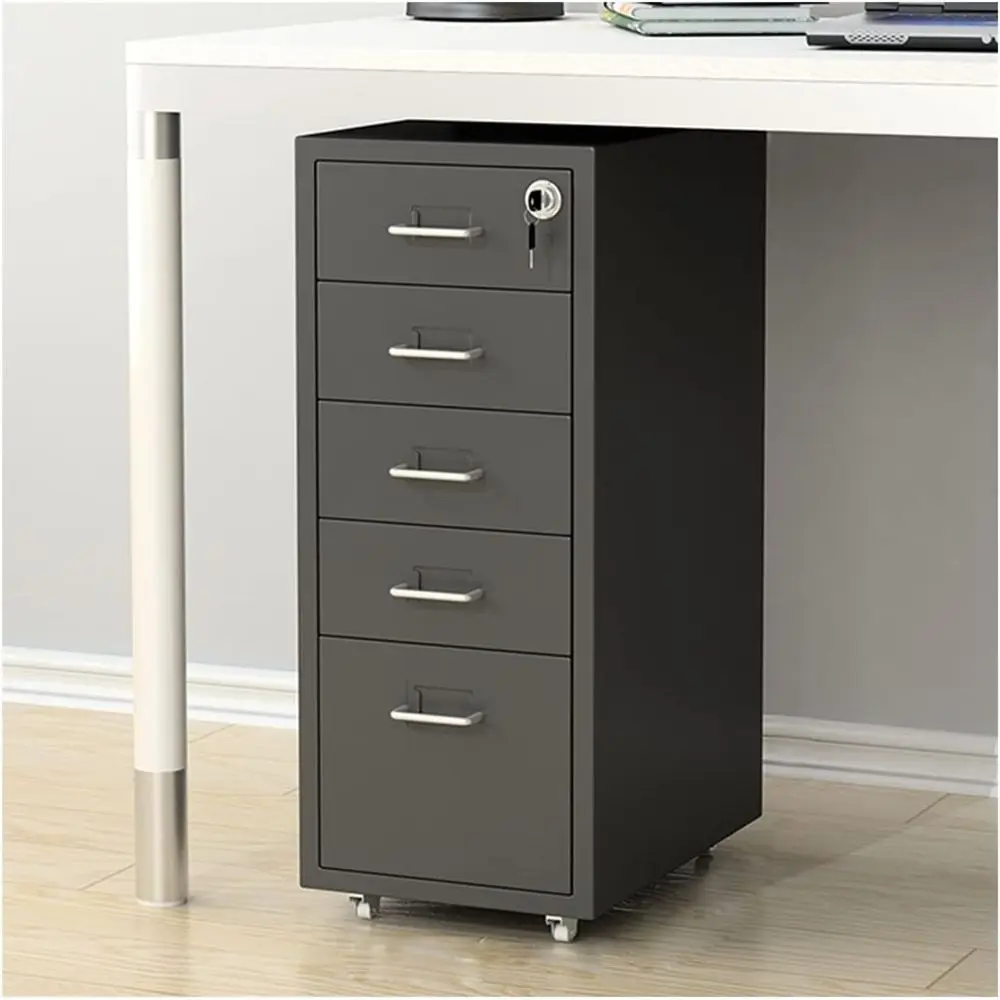 

Fully Assembled Metal Desk File Cabinet with 5 Drawers, Locking, Suitable for Legal/Letter/A4 Files, 1.4mm Thick, Silver Color