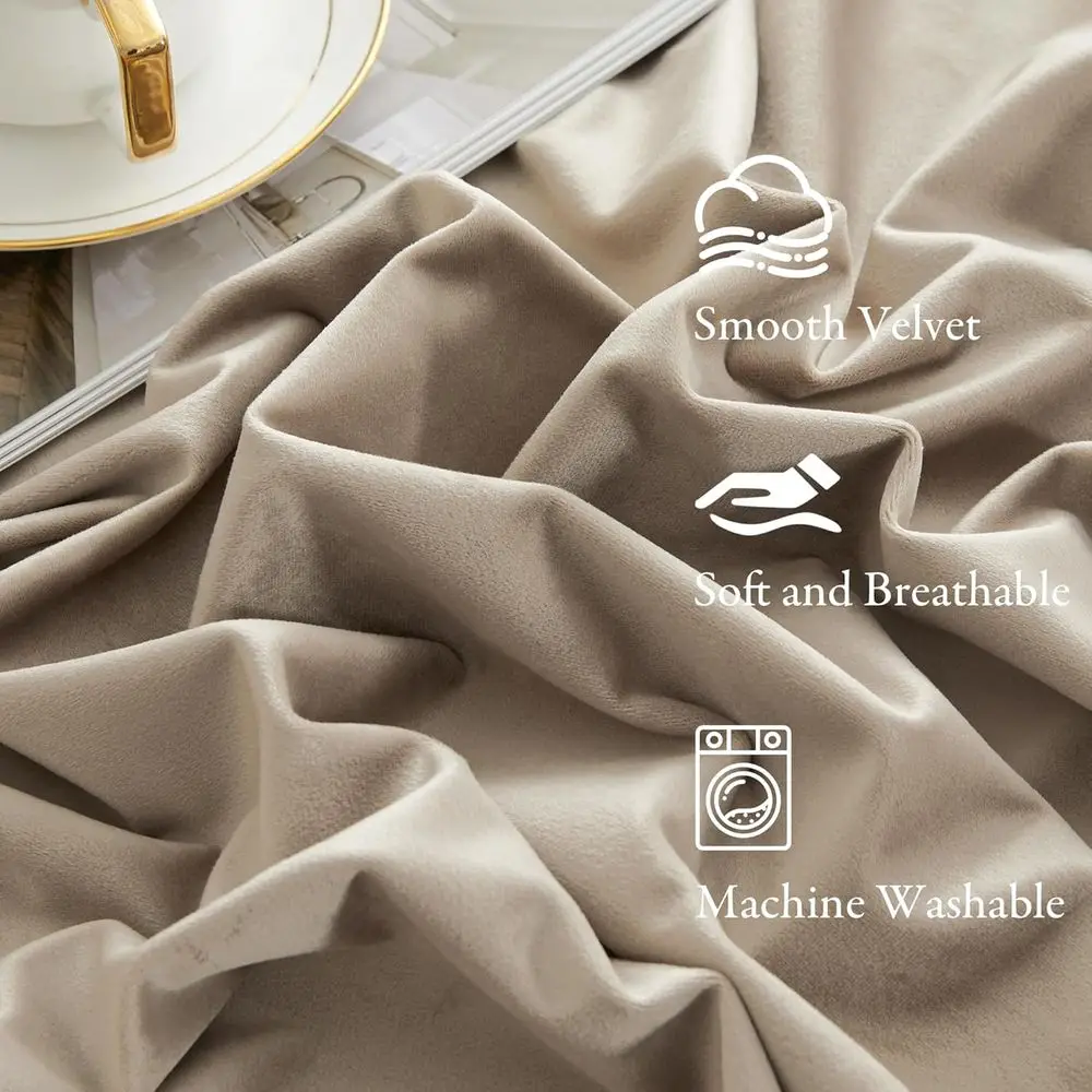 ผ้าม่านกำมะหยี่สีเทาอมน้ำตาลขนาด 108 นิ้ว, ผ้าม่านกันแสงแบบ 2 ชิ้นสำหรับห้องนอนและห้องนั่งเล่น, ผ้าม่านกันความร้อนแบบนุ่ม