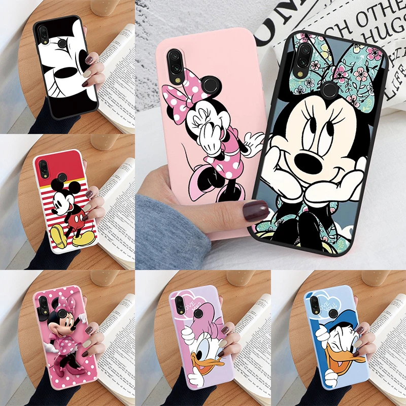 Pink Bow Mickey Mouse Case For Redmi Note 7 Pro 7S Back Cover Cute Cartoon Soft Silicone Bag Coque For Xiaomi Redmi Note 7 Shell