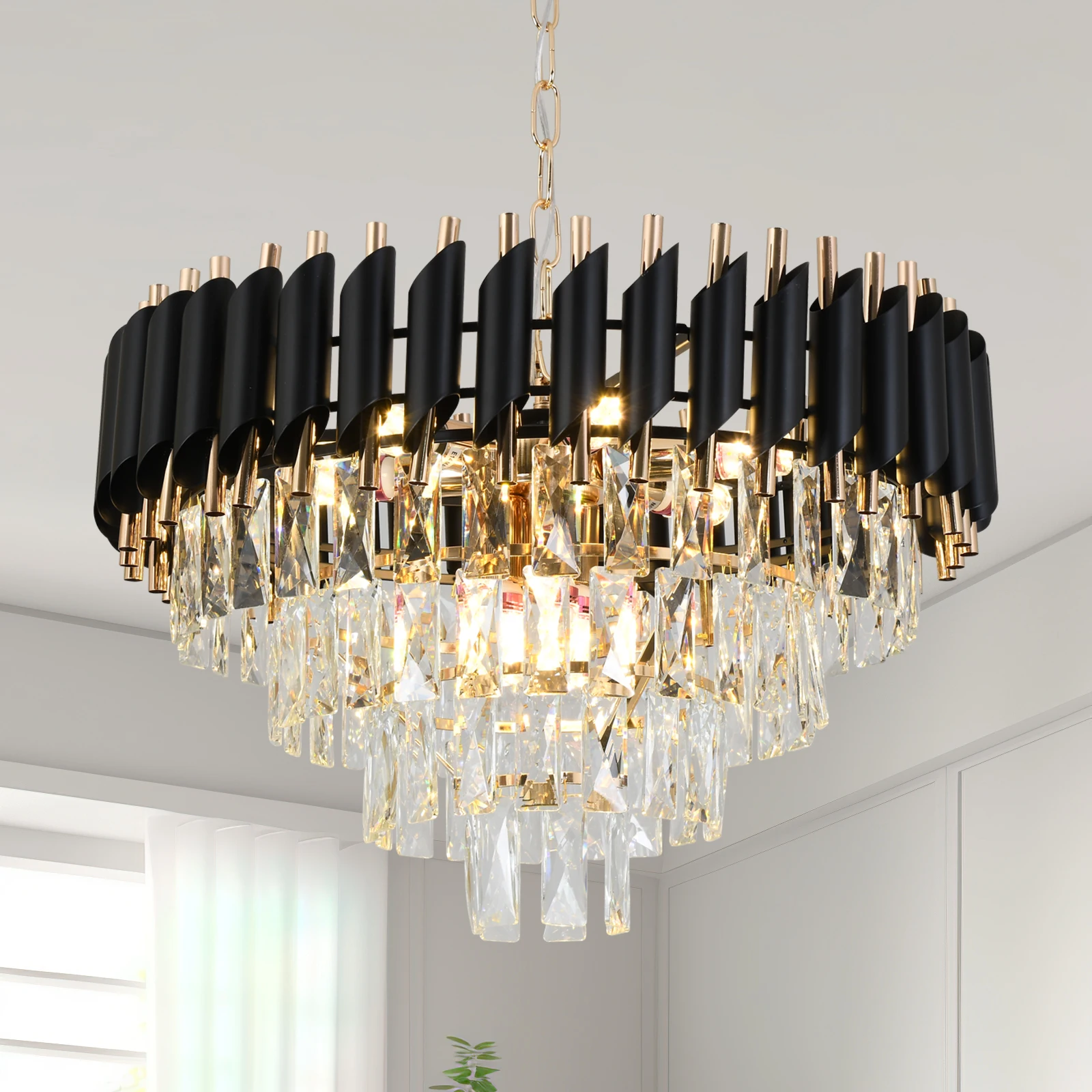 Schwarzer Luxus-Kristall-Kronleuchter Moderne Decken-Hängelampen Wohnzimmer Esszimmer Dekorative Beleuchtung Lüster-Design-Beleuchtung