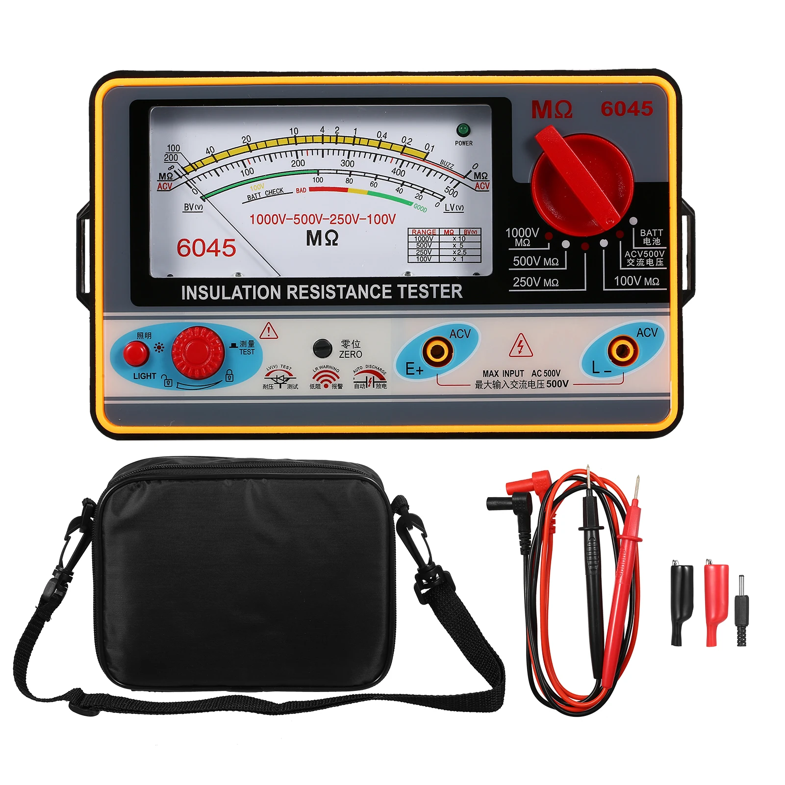 Insulation Resistance Meter Digital Ohmmeter Insulation Tester Megameter 0-2000MΩ 100V/250V/500V/1000V Megohmmeter