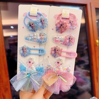 Frozen Children's Hair Clip Cute Cartoon Hair Clip Bow Princess Elsa Same Style BB Compression Clip Hair Clip 4-piece Set