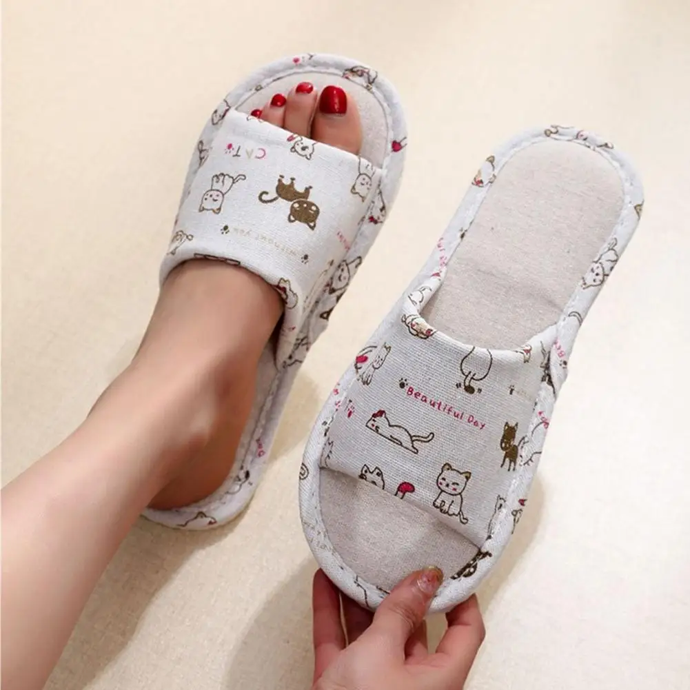 Women Flax Slippers Home Slippers Linen Summer Lightweight Flat Sandal Breathable Comfortable Non-Slip Slides Indoor Men Slipper