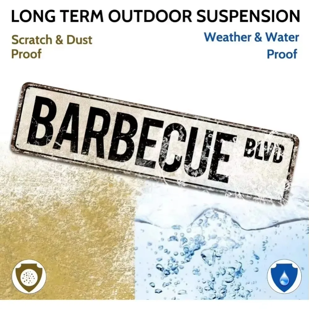Barbecue Blvd Retro Metal Sign | Perfect for Decking Out Home, Garden & Kitchen | Gift for BBQ Lovers