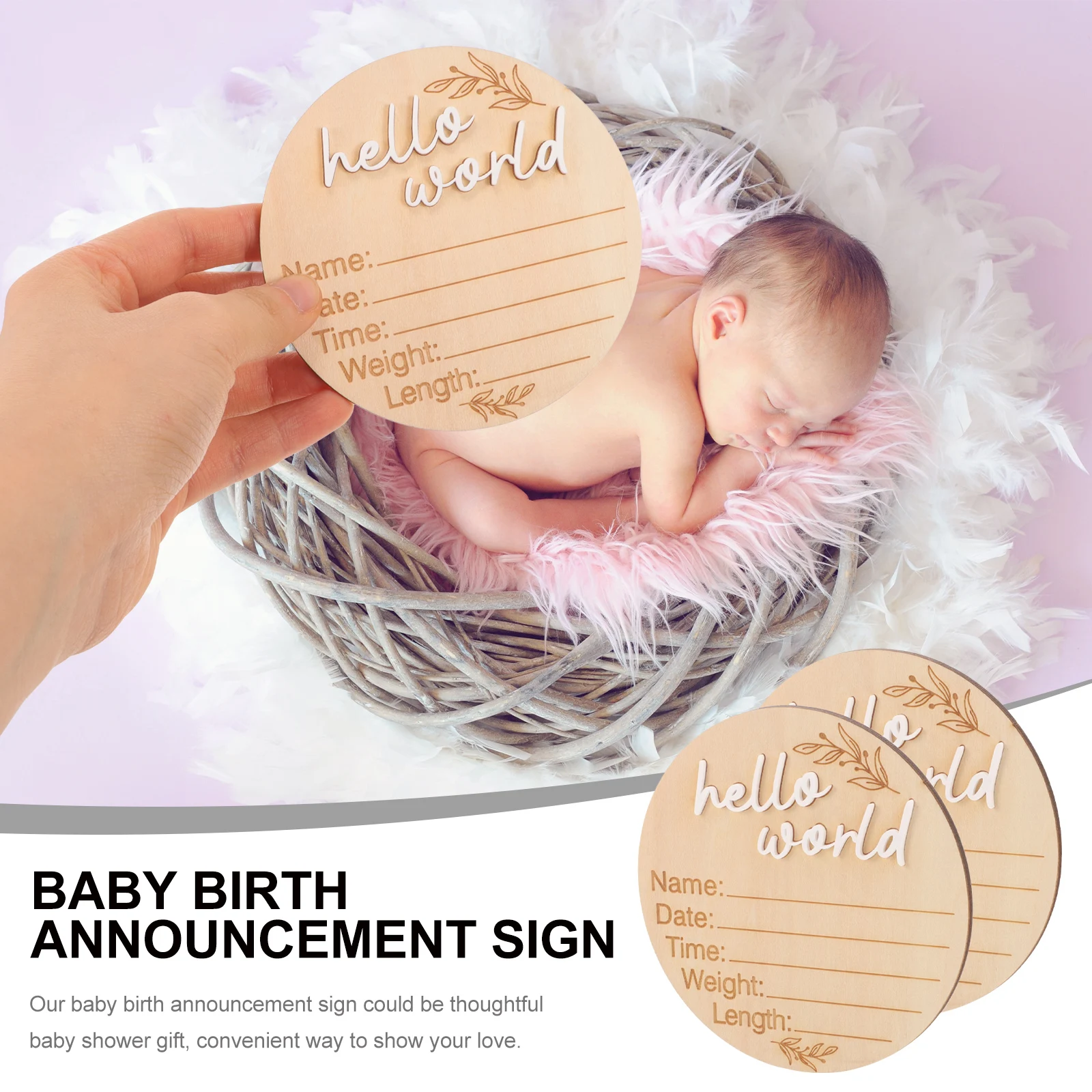 

2Pcs Perfect Gift Baby Birth Announcement Sign Newborn Time Memorial Plaque Wooden Milestone Discs Nursery Decor