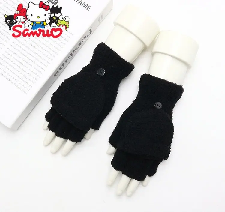 Sanrio Kuromi Hello Kitty Melody Japanese Dew Pointer Knitting Gloves Flip Cover Student Writing Office Touch Screen Female Gift