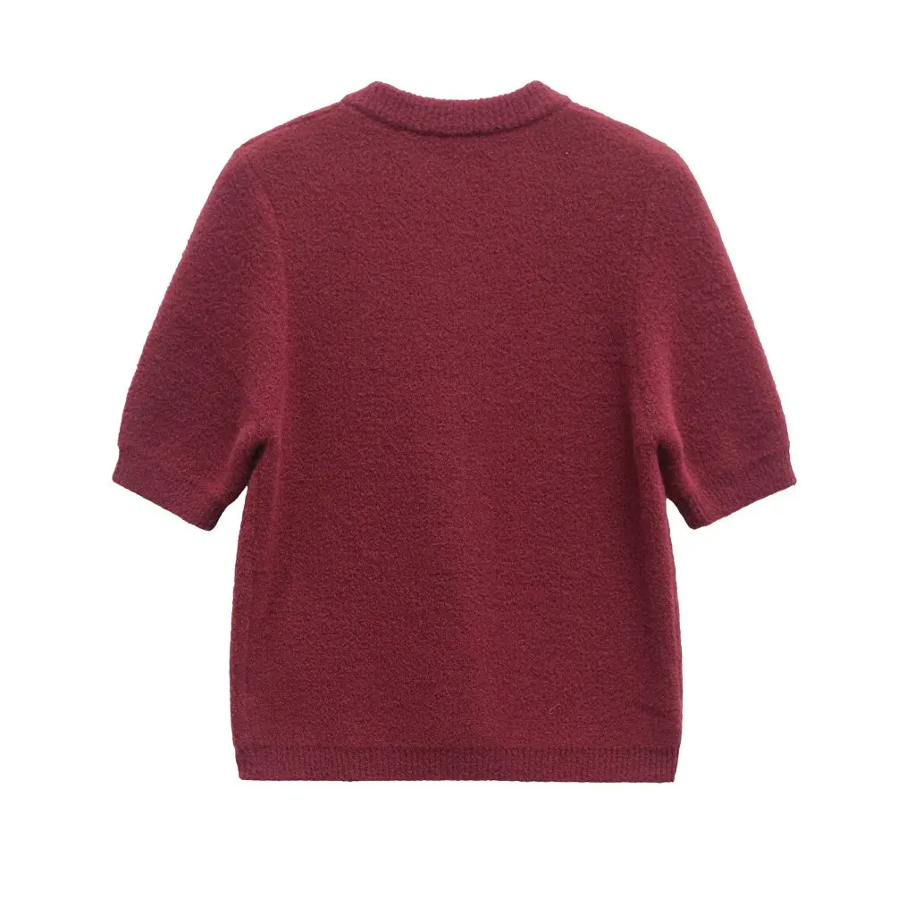 

European And American Fashion Bow Breasted round Neck Short Sleeve Knitted Top Women's Spring New Style G8885