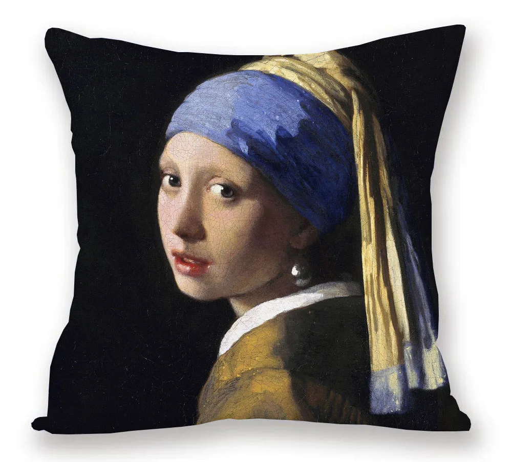 Johannes Vermeer Girl with A Pearl Earring The Milkmaid Mona Lisa Beauty Portrait Cushion Covers Decorative Pillows for Sofa