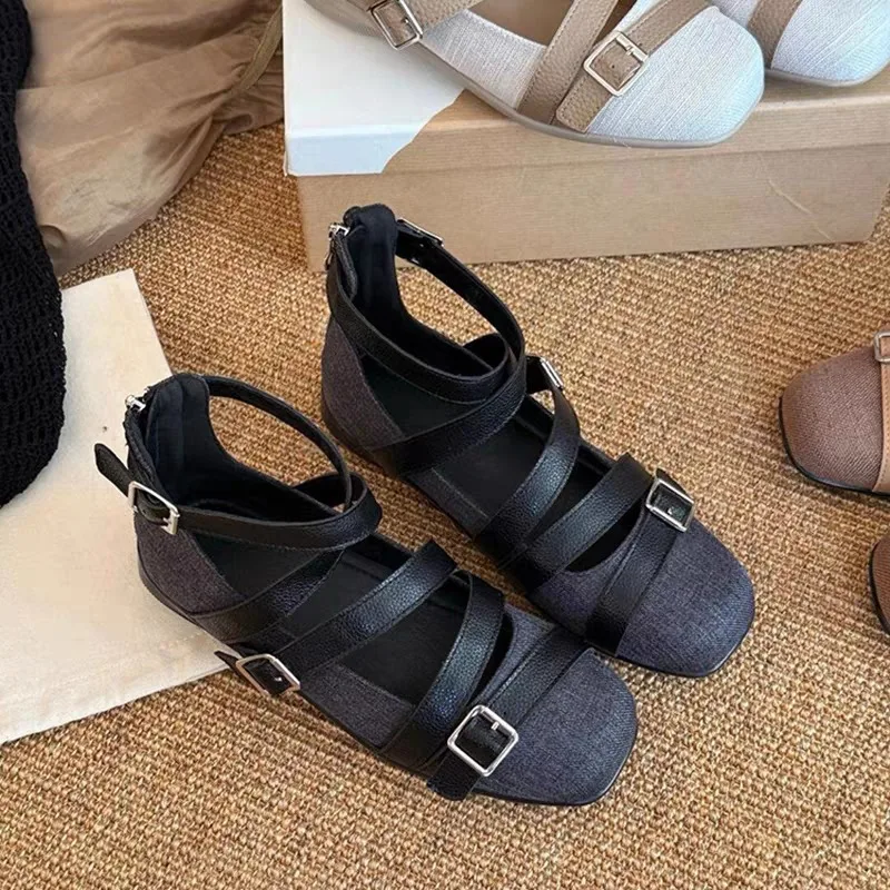 Design Round Toe Women Ballet Flats 2025 Ins Style Buckle Belt Ballerina Shoes Light Comfortable Leisure Female Girls Footwear