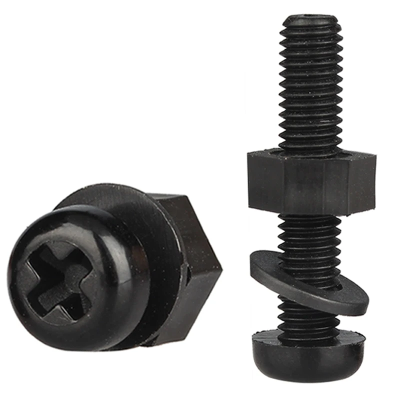 3In1 Set Black Nylon Screw Nut Washer Gasket Combination M2 M2.5 M3 M4 M5 M6 M8 Round Head Cross Bolt Plastic Insulated Screw