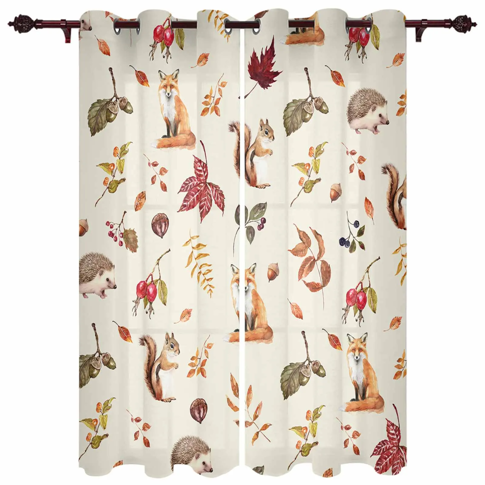 Thanksgiving Autumn Plants Squirrel Fox Hedgehog Modern Hall Curtains for Living Room Bedroom Window Curtains Hotel Drapes