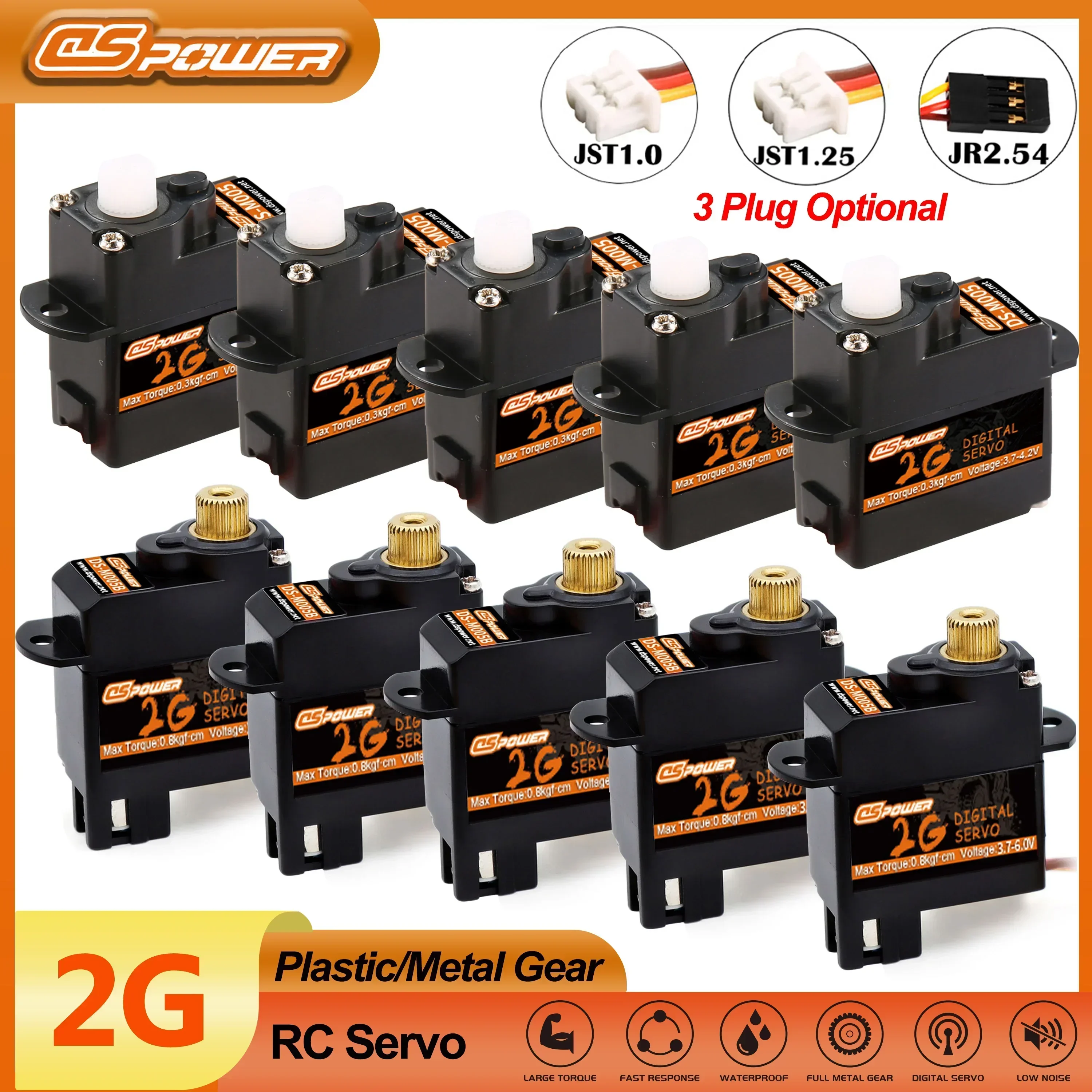 Dspower-mini micro servo motor para carro rc, 2g, plástico/metal gear, asa fixa, quadcopter, barco, avião, robô, wltoys axial