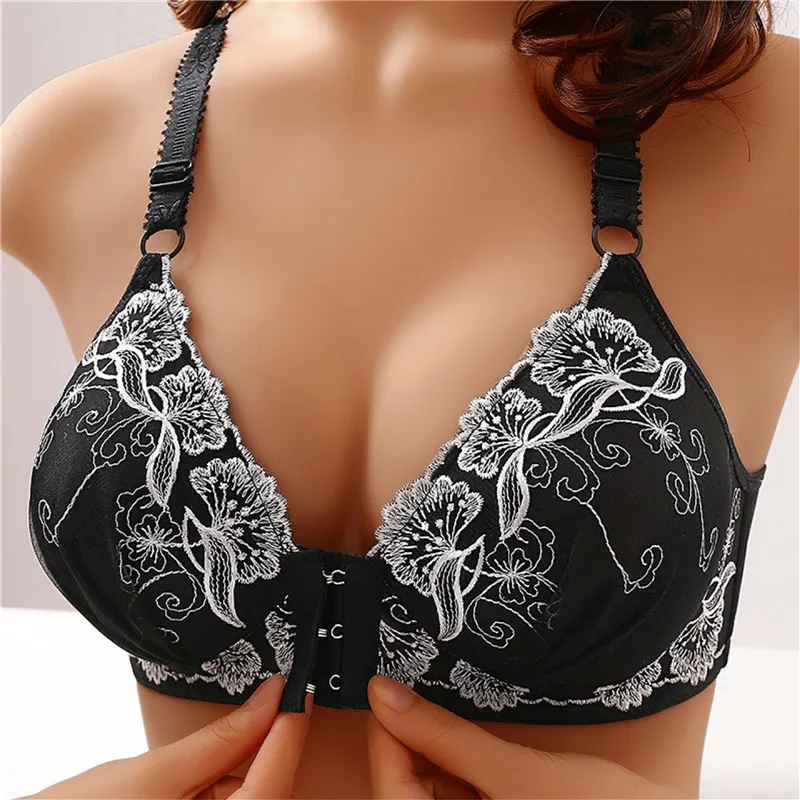 Soutiens-gorge push-up floraux sans couture pour femmes, bouton avant sans fil, bralette brodée, sous-vêtements confortables, lingerie