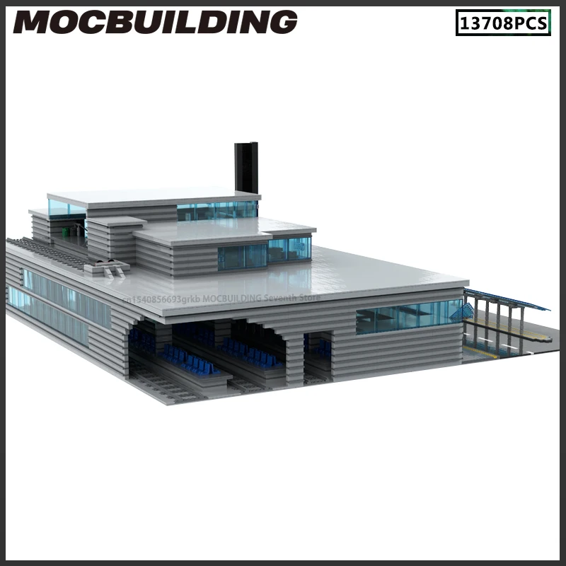 Large Modern Train Station Moc Building Blocks City Vehicle Technology Bricks DIY Assembly Architecture Display Model Toys Gift