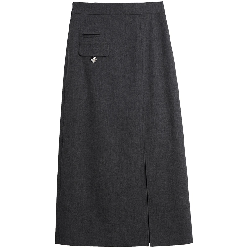 OLrain Women 's Midi Skirt 2025 Autumn Fall Elegant Fashion High Waist Straight Split Skirt Simple Woman Clothing O23QB82518
