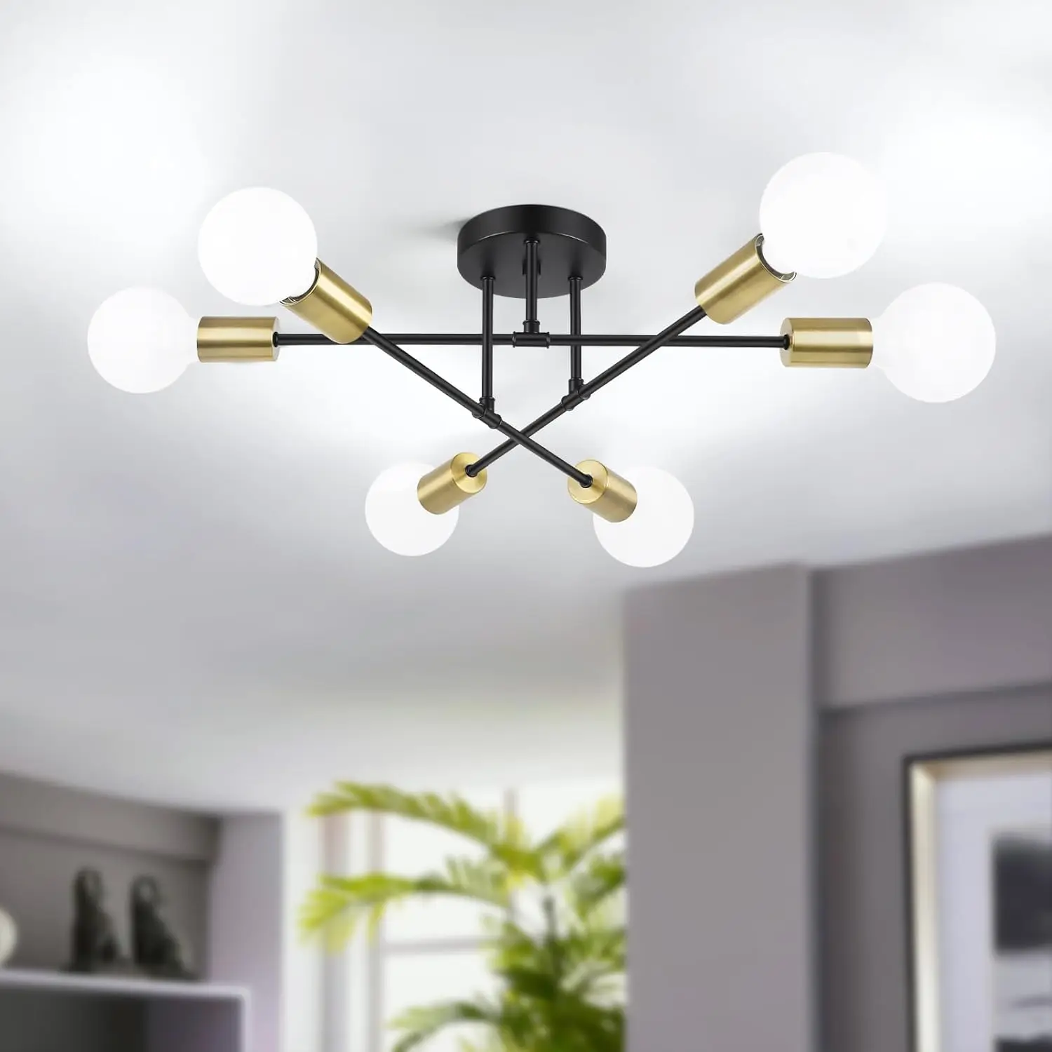 

6-Light Ceiling Light Chandelier Modern Dinning Room Light Fixture Semi Flush Mount Ceiling Light Fixtures for Living Room E27
