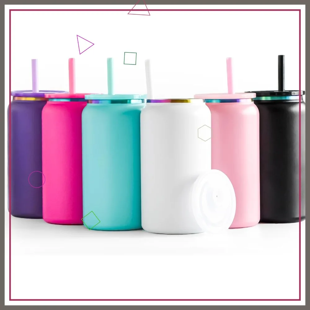 

6-Pack Insulated Stainless Steel Cups with Lids and Straws, 16 oz Double Wall for Hot/Cold Drinks