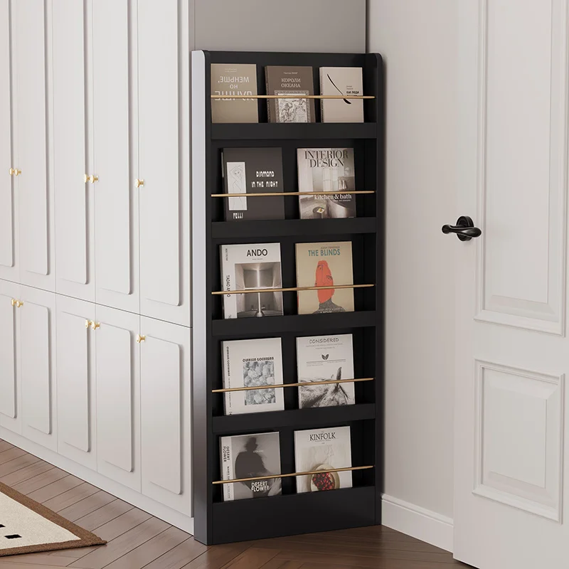 

Retro black bookshelf Floor-to-ceiling bedroom shelf against the wall Small narrow cabinet wardrobe side Ultra-thin magazine sto