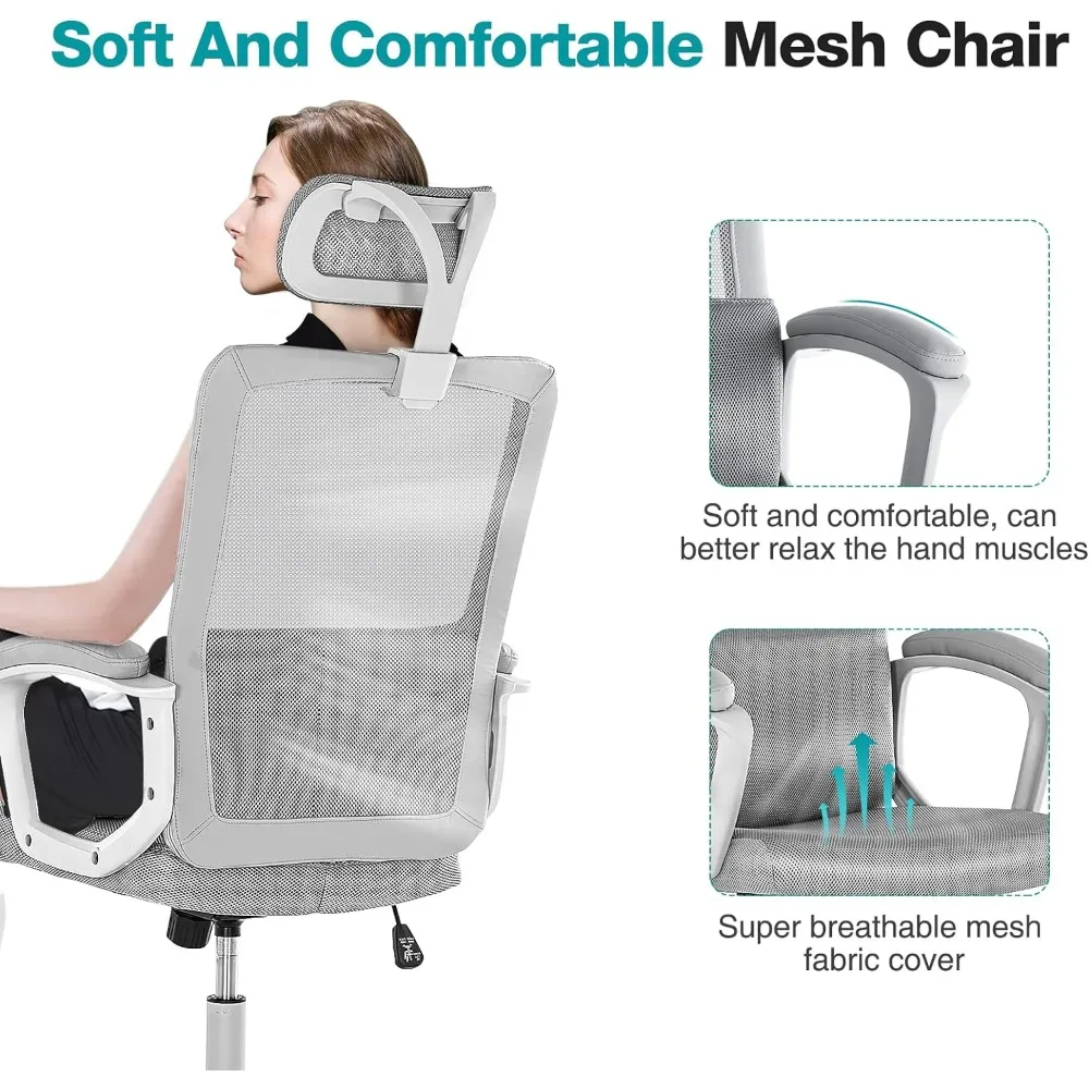 Home Office Chair Ergonomic Computer Desk Chair Mesh High Back Adjustable Height Executive Task Chair with Lumbar Support, Headr