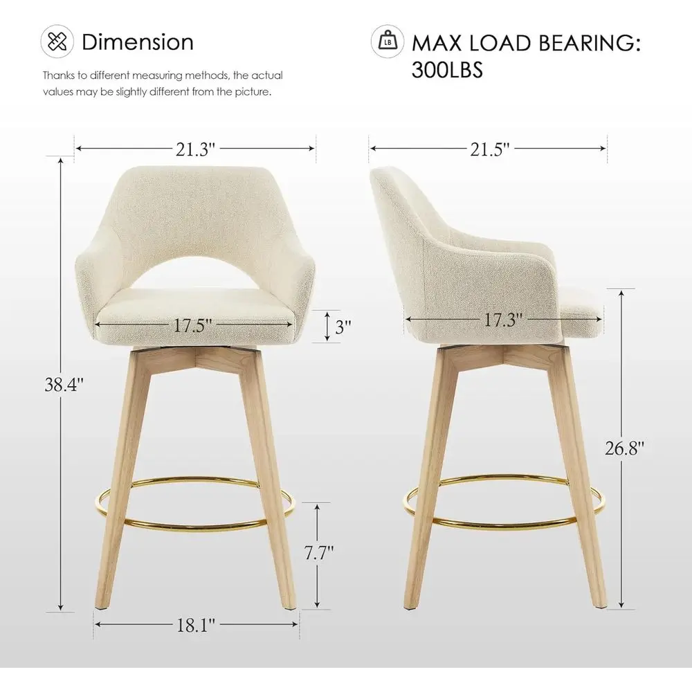 Swivel Counter Stools Set o 2, Wooden Counter Height Bar Stools | 26