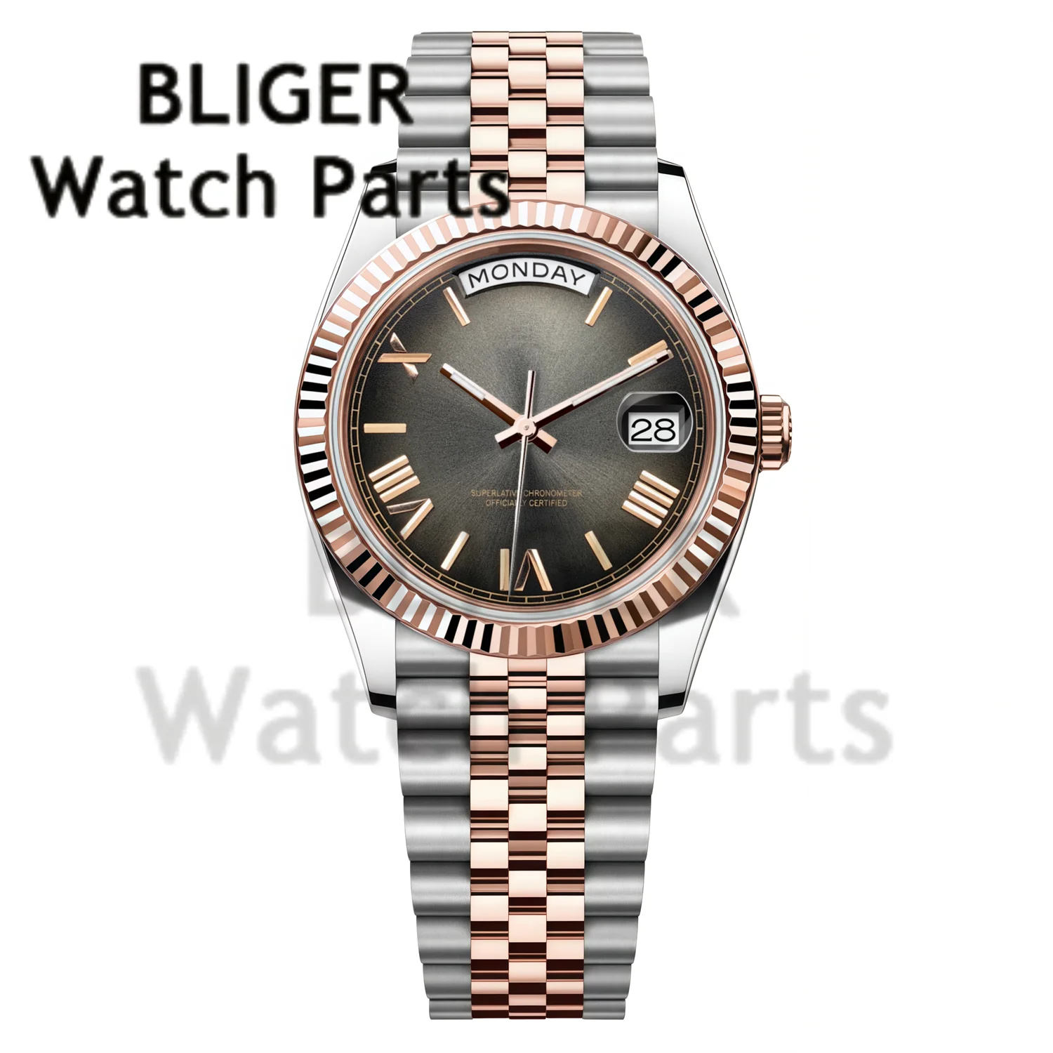 Men Custom Wristwatch 36mm 39mm Gold Silver Miyota 8285 Mechanical Men Watches Gradient Green Dial Date Week Calendar Jubilee