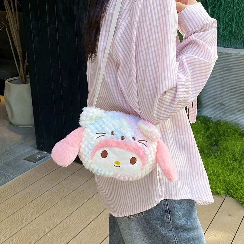 Cartoon Cute and Colorful Sanrio Mymelody Kuromi Cinnamoroll Autumn and Winter Cross-body Bag Children's Plush Doll Bag Gift