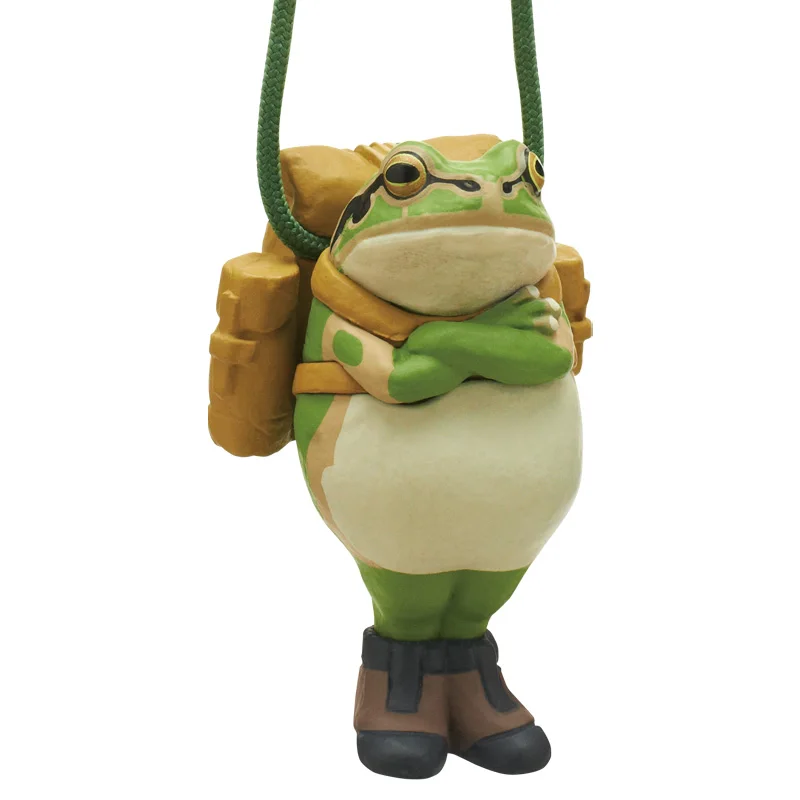 Modelo de escala Gacha genuina japonesa que camina en el bosque de ranas ¡Reloj seguro! Mochila de rana y juguetes de figuras de acción con colgante de rana
