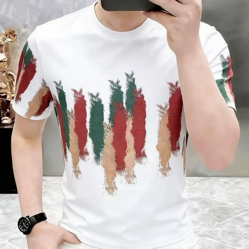 

Summer European-style Printed Round-neck Short-sleeve T-shirt For Men Fashionable And Breathable Half-sleeve Tee Shirt Homme