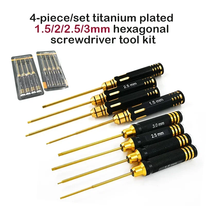 

4pcs/set Titanium Plating 1.5/2/2.5/3mm Hexagon Screwdriver Screw Driver Tool Kit For Rc Model Car Boat Airplane