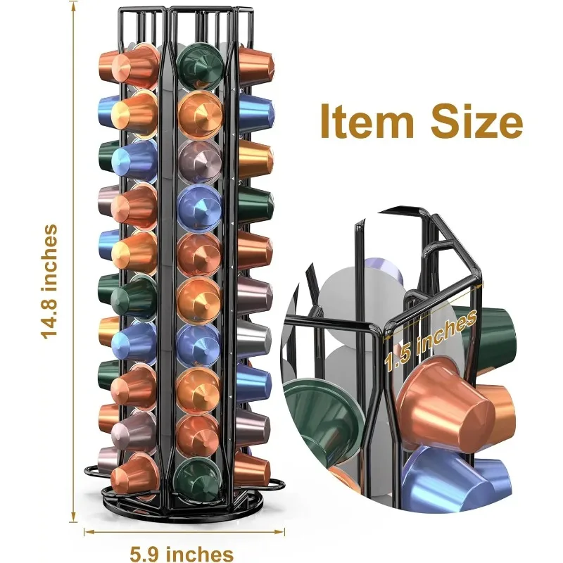 Rotating Coffee Pod Holder, Nespresso OriginalLine Capsule Storage Carousel, Countertop Organizer Rack for Kitchen Coffee Pods
