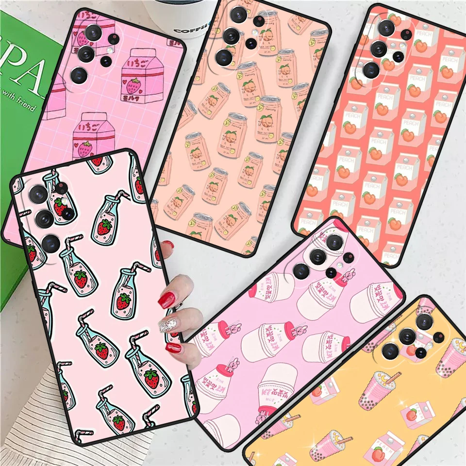 Peach Bubbles soda Juice Milk For Samsung Galaxy S24 Ultra S21 S22 S8 S9 S10E Note 10 20 Plus FE S23 Phone case Cover Coque