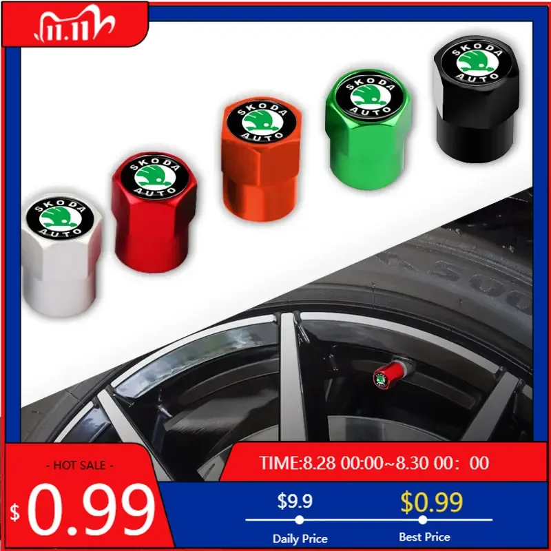 

Car Sticker Automobiles 4 Pcs Tire Wheel Tyre Valve Stem Hex Caps Case Sleeve Cover Left Right Front Rear for Skoda fibia 2 Supe