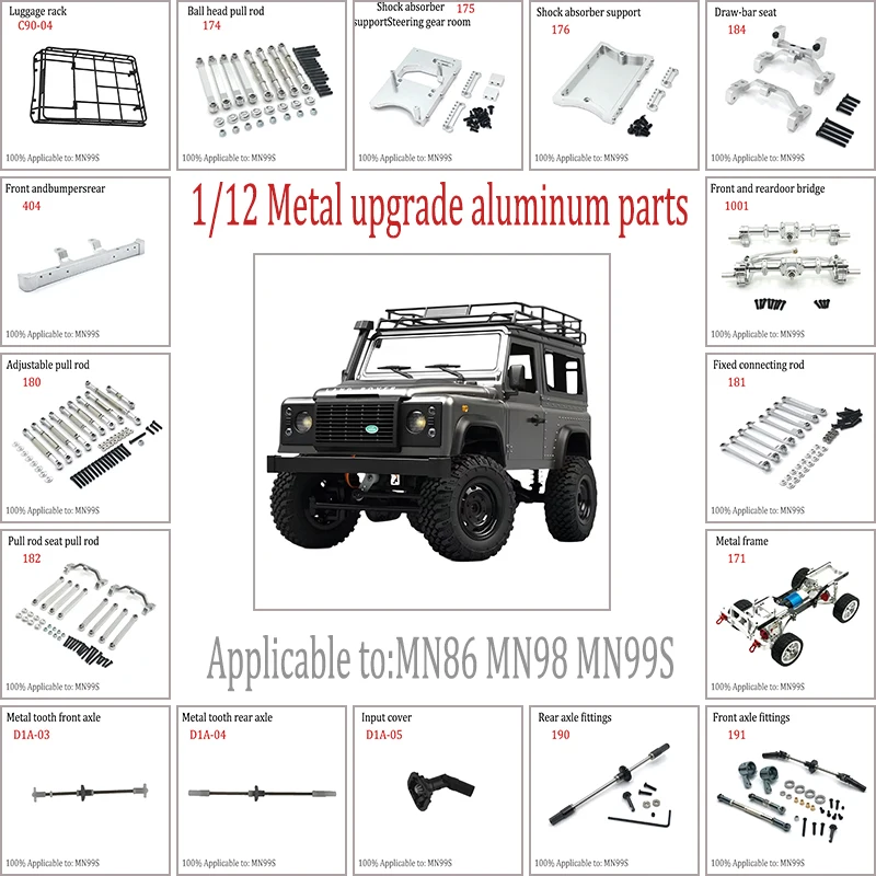 Aluminum Metal Upgrade Parts For MN86 MN98 MN99S 1/12 RC Car Pull Rod Shock Absorber Front Rear Portal Axle Accessories