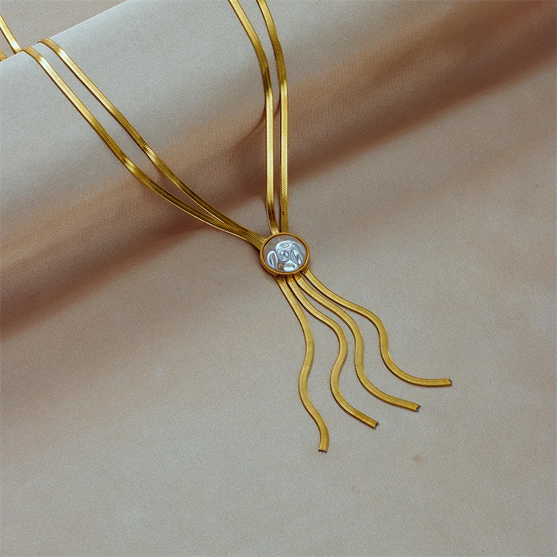 DIEYURO 316L Stainless Steel Gold Color 2-Layer Pearl Tassel Necklace For Women Fashion Girls Clavicle Chain Party Jewelry Gift