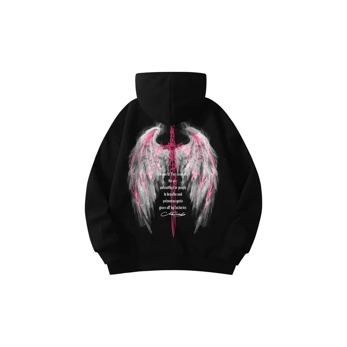 

New High-quality Trend American Smoke Angel Wing Print Hoodie Autumn and Winter Warm Men's and Women's Long Sleeves