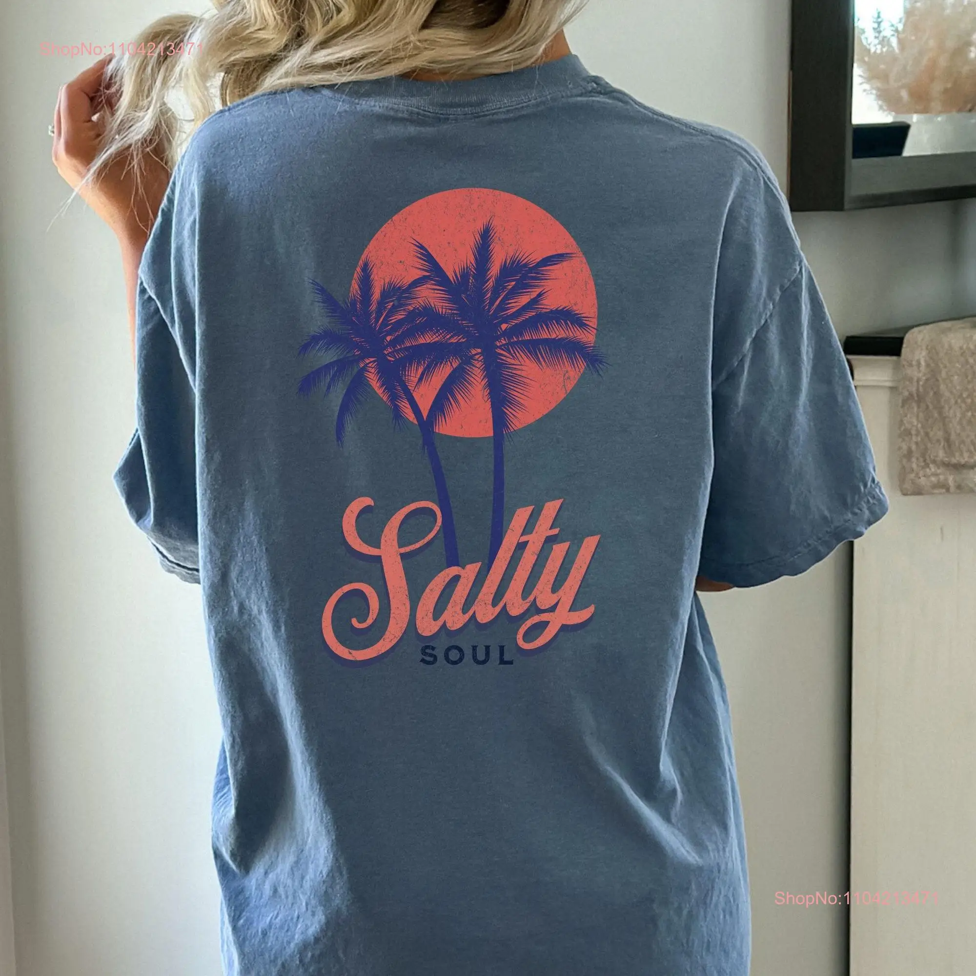 Salty Soul Beach T shirt Back Of Design Summer Tropical Island Life Distressed Vintage Sunset Casual Top Beachwear Travel