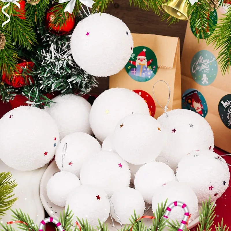 White Foam Star Snow Balls Round Christmas Snowball Xmas Tree Hanging Ornaments Balls Home New Year Party Decoration Supplies