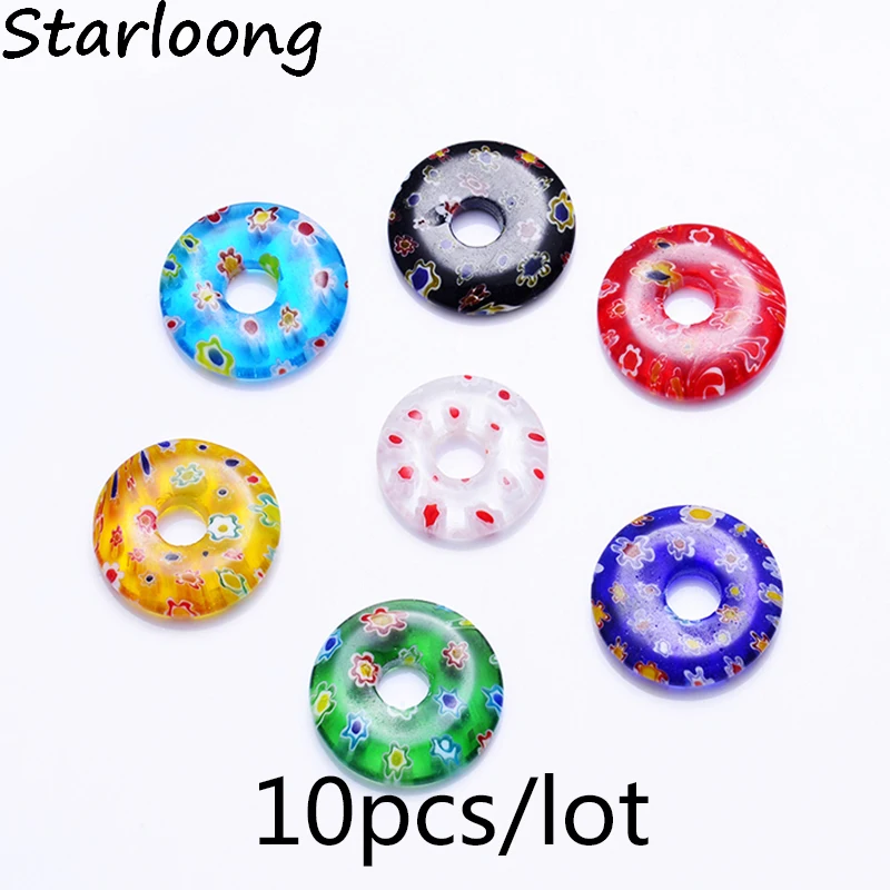 10pcs/lot new arrival color mixed big hole 6mm flat round rondeller circle lampwork glass beads for DIY jewelry making