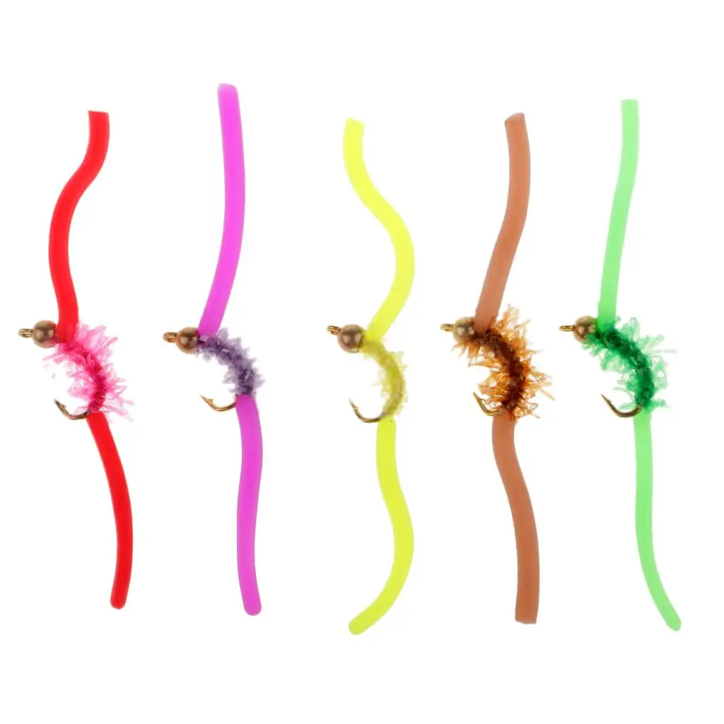 5 pieces Beadhead Squirmy Wormy Wormie San Juan worm fly fishing flies 10