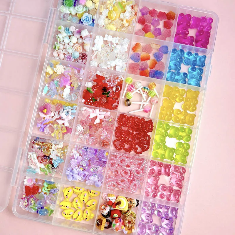 1 pudełko dopamina kolorowe kwiaty niedźwiedzie zawieszki do paznokci Cartoon śliczne jagnięce małpa zwierzęta symulowane pączek cukierki ozdoby do paznokci dla majsterkowiczów