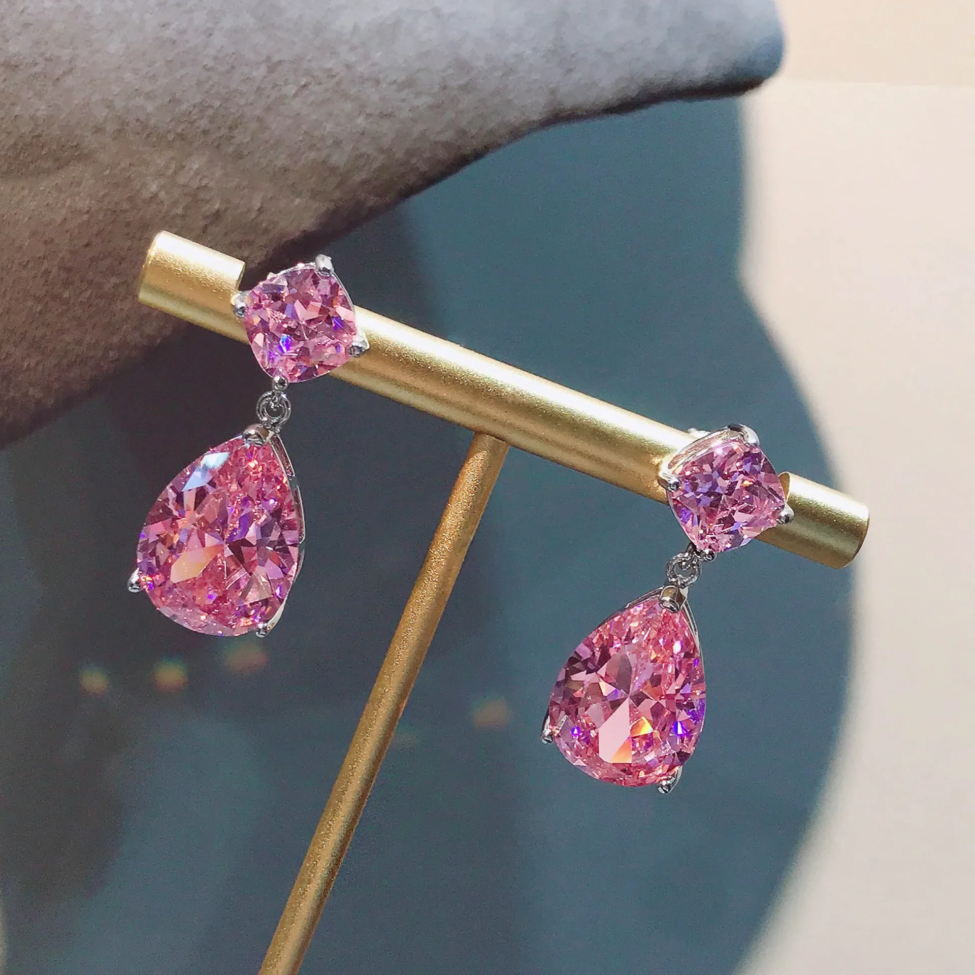 Real 925 Sterling Silver Water Drop Stud Earring, Fine Natural Topázio Rosa, Gemstone Jóias para As Mulheres