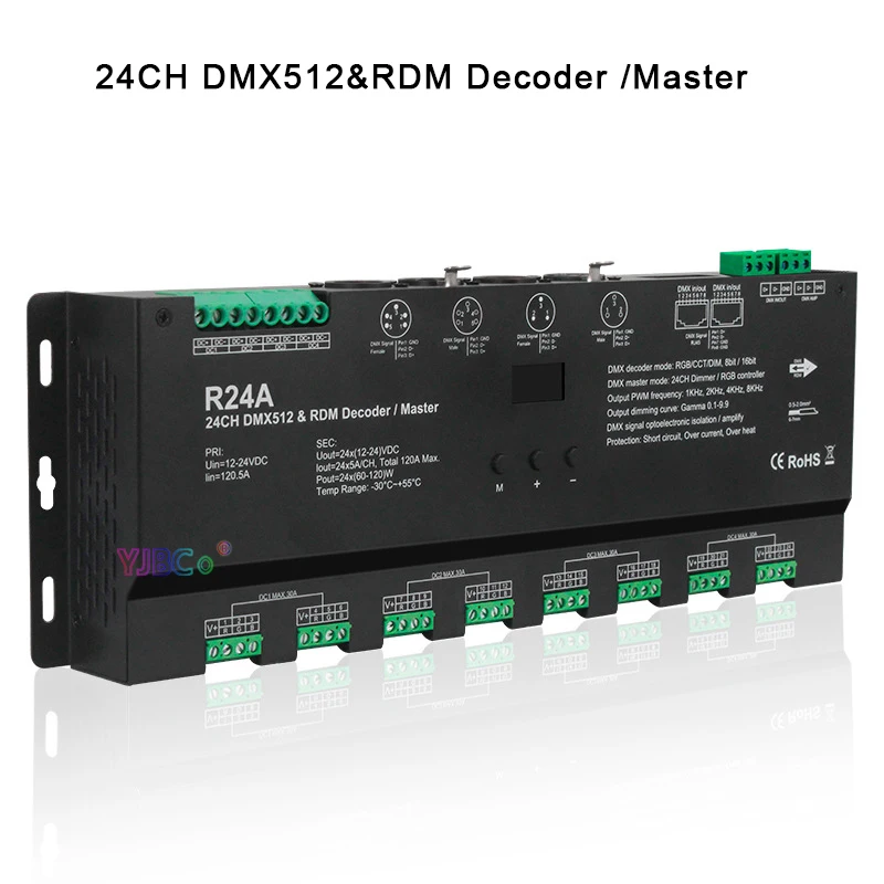 

12V~24V RGB LED Strip 24 Channels DMX512&RDM Decoder/Master 5A* 24CH DMX decoder Controller PWM DMX512/RDM signal dimmer