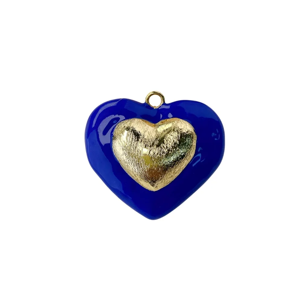 2 Pcs French Large Heart Enamel Pendant for Diy Necklace Making Copper Gold Plated Three Dimensional Charm Jewelry Accessories