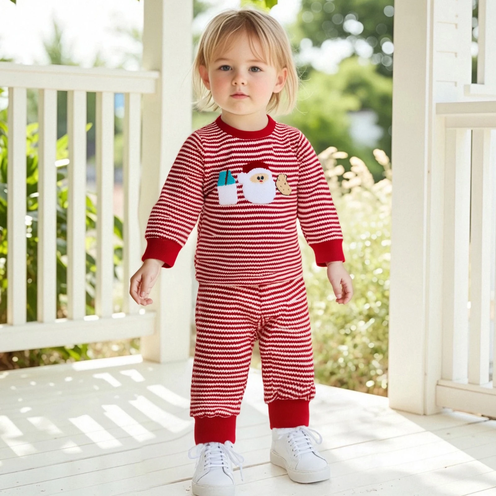 

Одежда для малышей, топы с вышивкой Санта-Клауса для маленьких мальчиков и девочек + брюки, комплект из 2 предметов, рождественская одежда для малышей, наряд