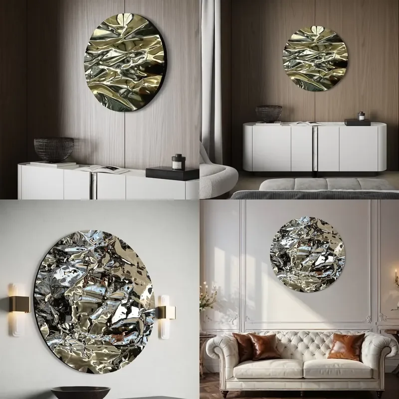 Modern Round Mirror Stainless Steel Metal Wall Hanging Art Abstract 3D Custom Metal Wall Arts Artwork